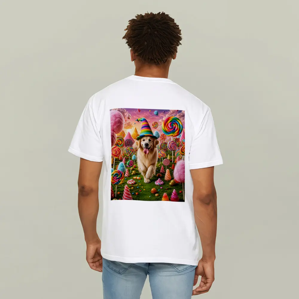 Golden Retriever in Colorful Candy Fantasy Land – T-Shirts