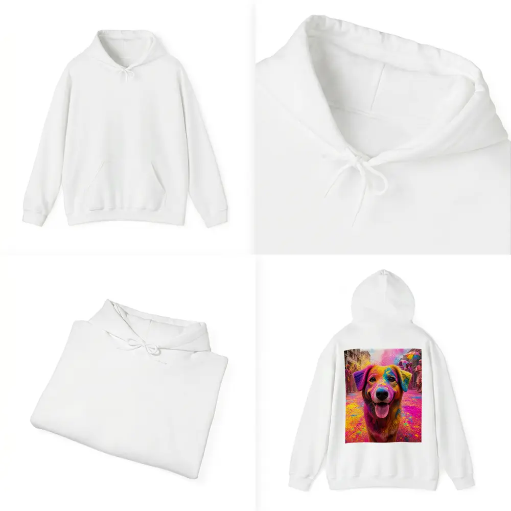 Dog Covered in Holi Festival Colors – Hoodies