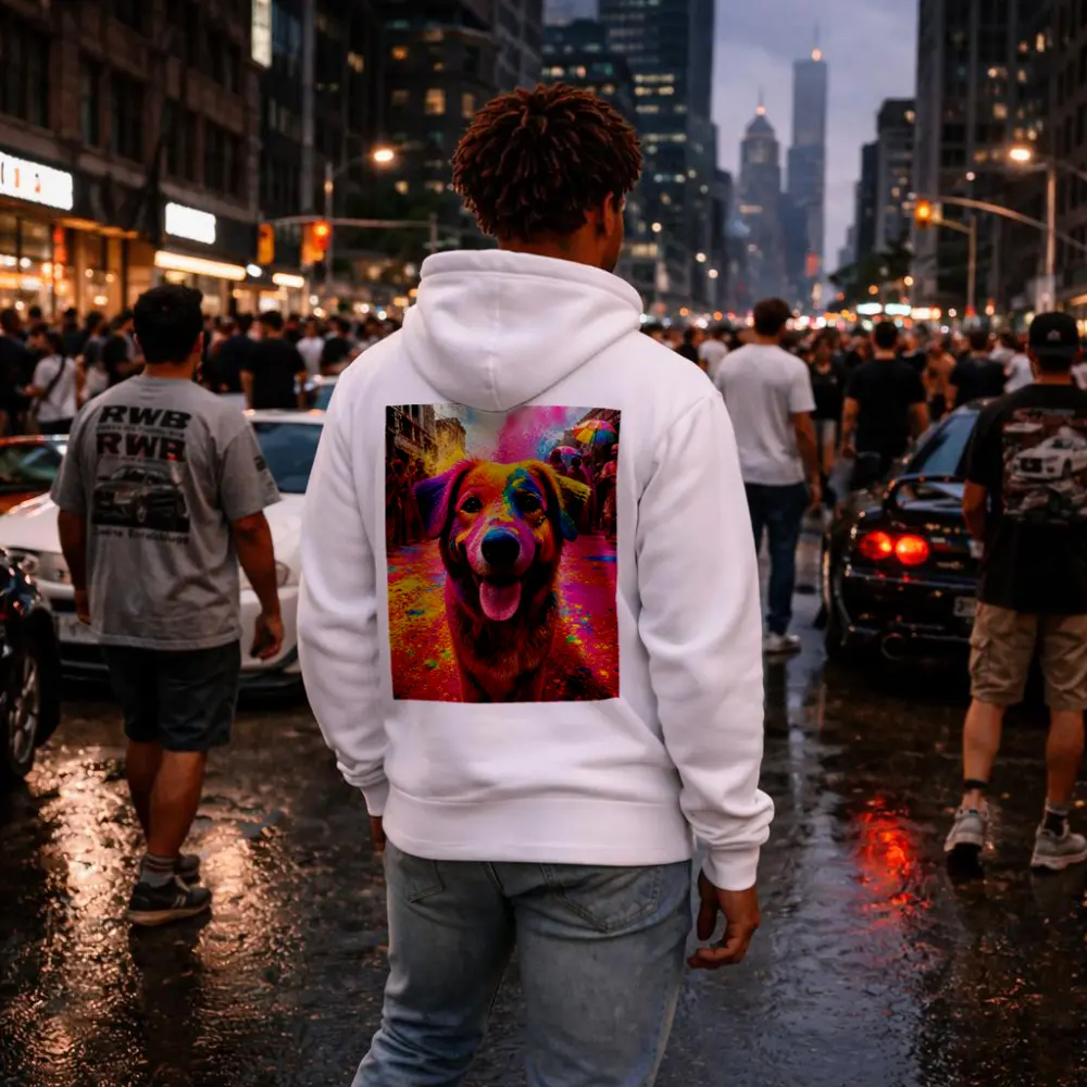 Dog Covered in Holi Festival Colors – Hoodies