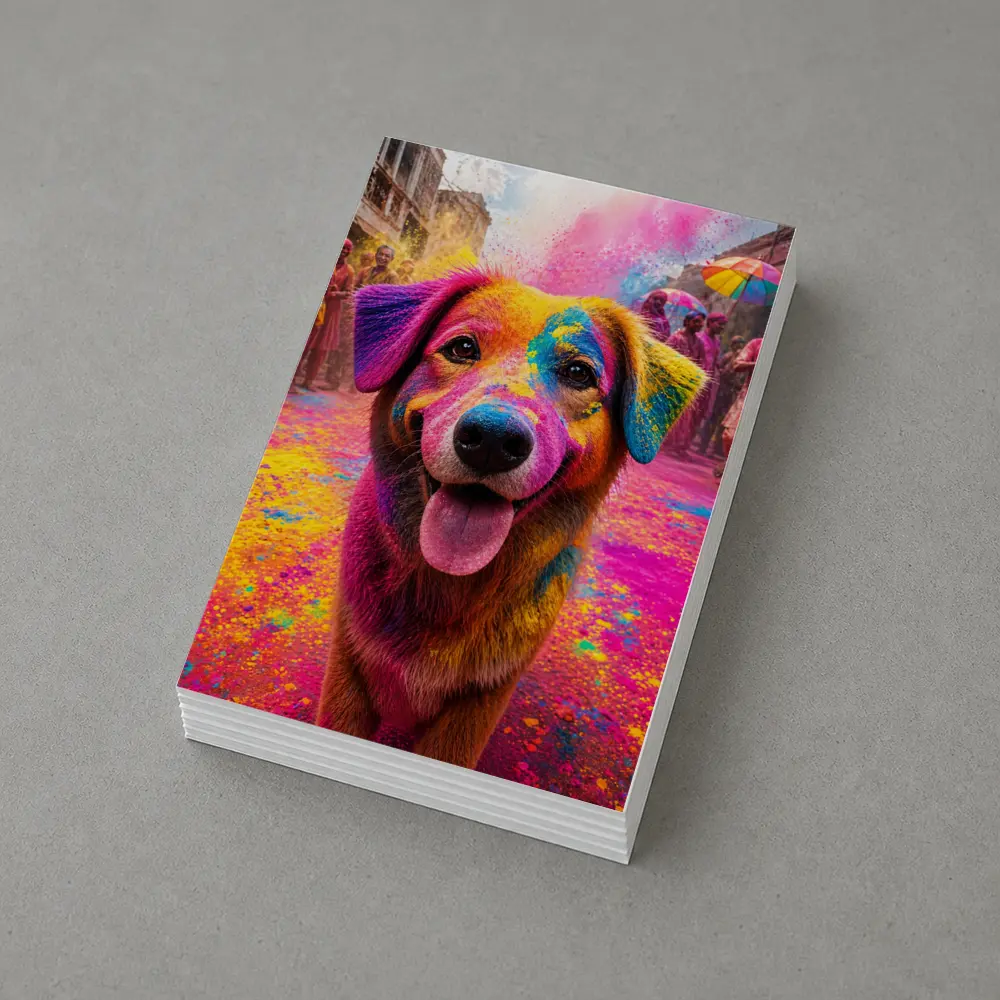 Dog Covered in Holi Festival Colors – Postcards