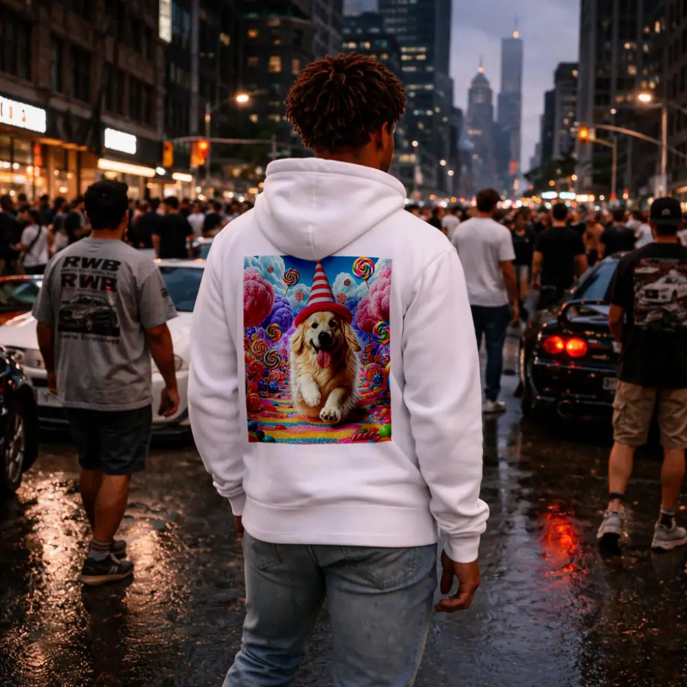 Golden Retriever Running Through Candy Dreamland – Hoodies