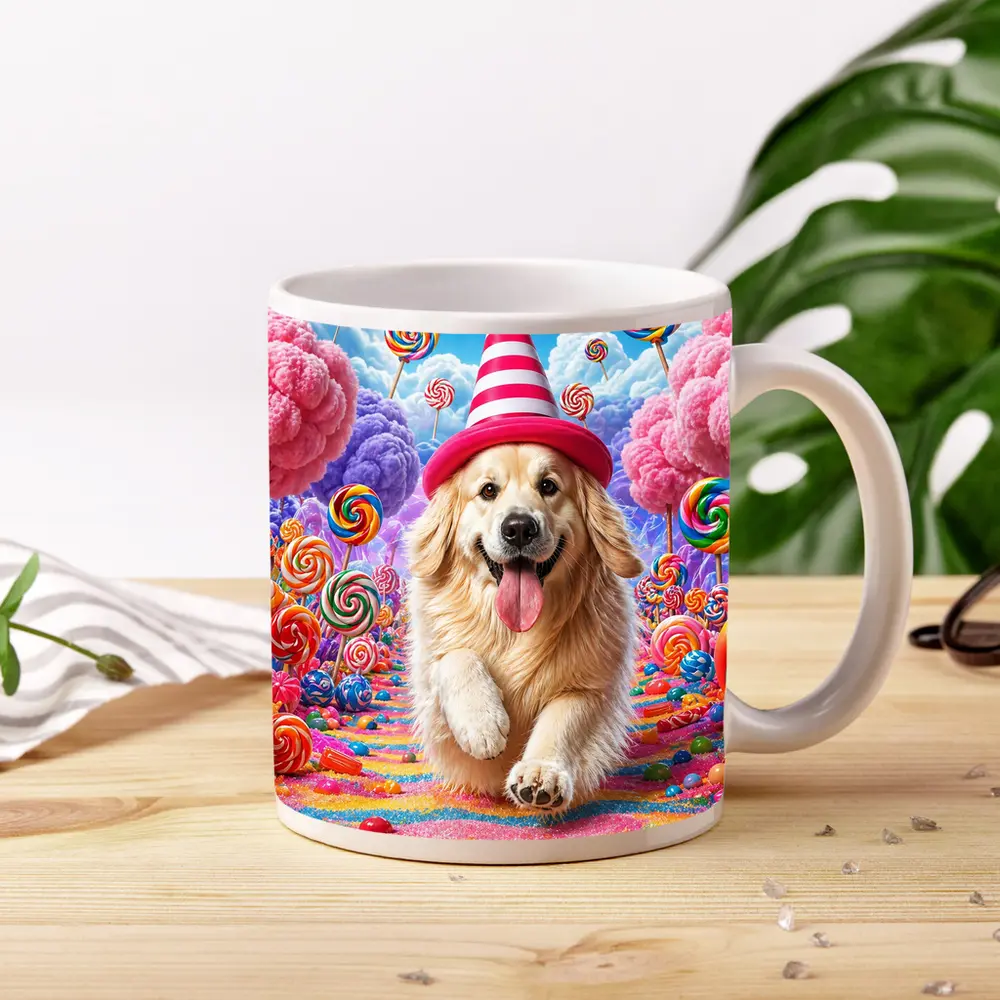 Golden Retriever Running Through Candy Dreamland – Mugs