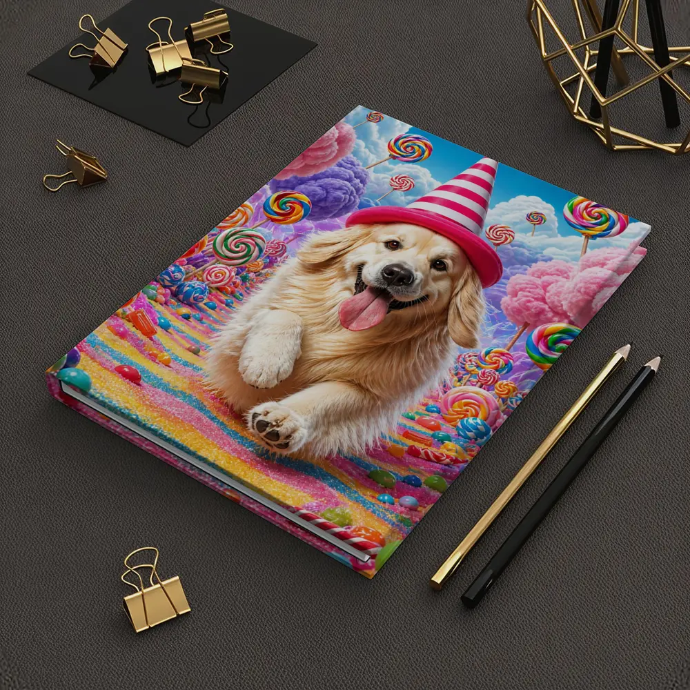Golden Retriever Running Through Candy Dreamland – Notebooks