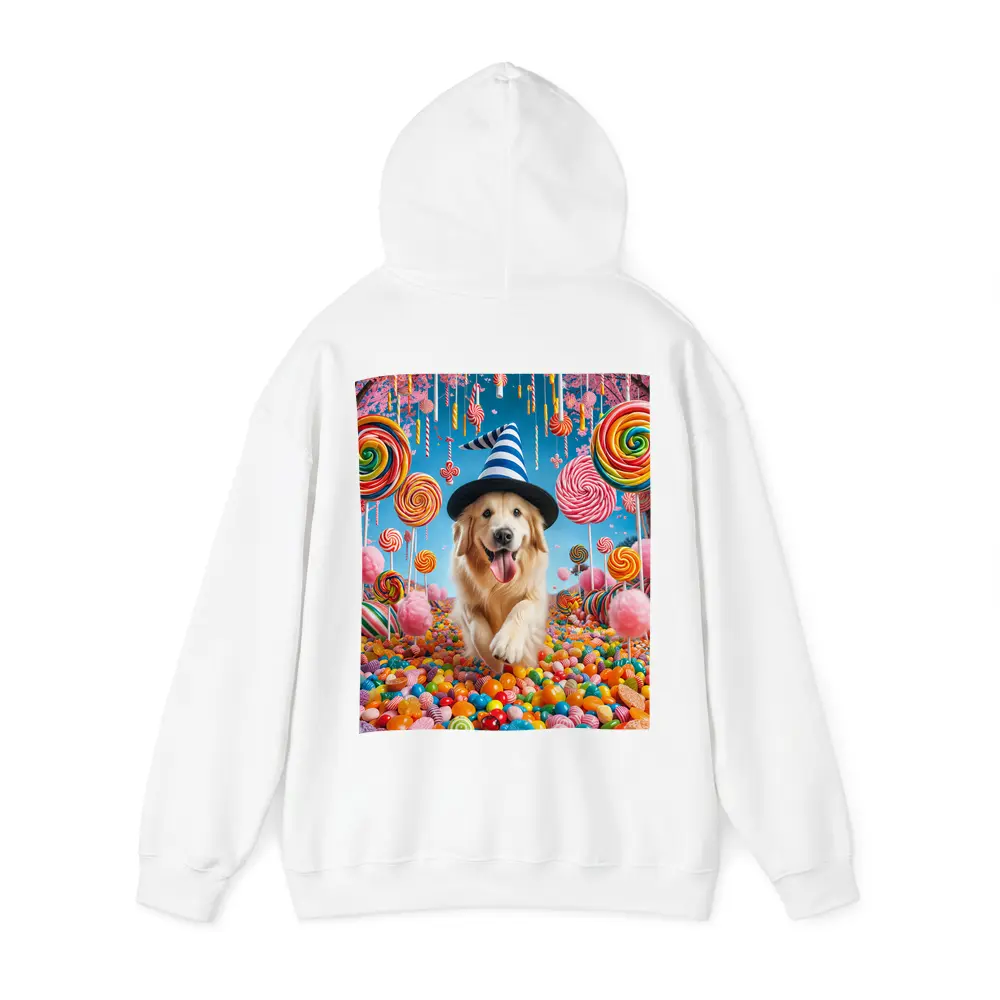 Golden Retriever Running Through Colorful Candy Land – Hoodies