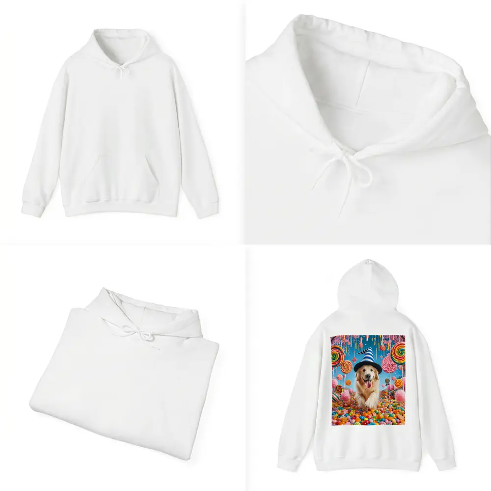 Golden Retriever Running Through Colorful Candy Land – Hoodies