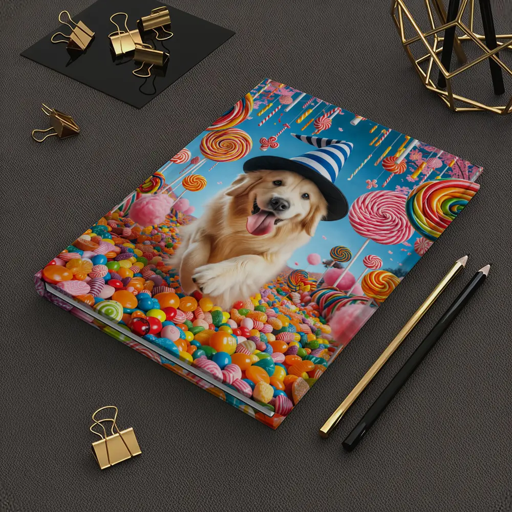 Golden Retriever Running Through Colorful Candy Land – Notebooks