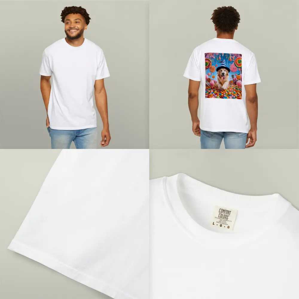 Golden Retriever Running Through Colorful Candy Land – T-Shirts