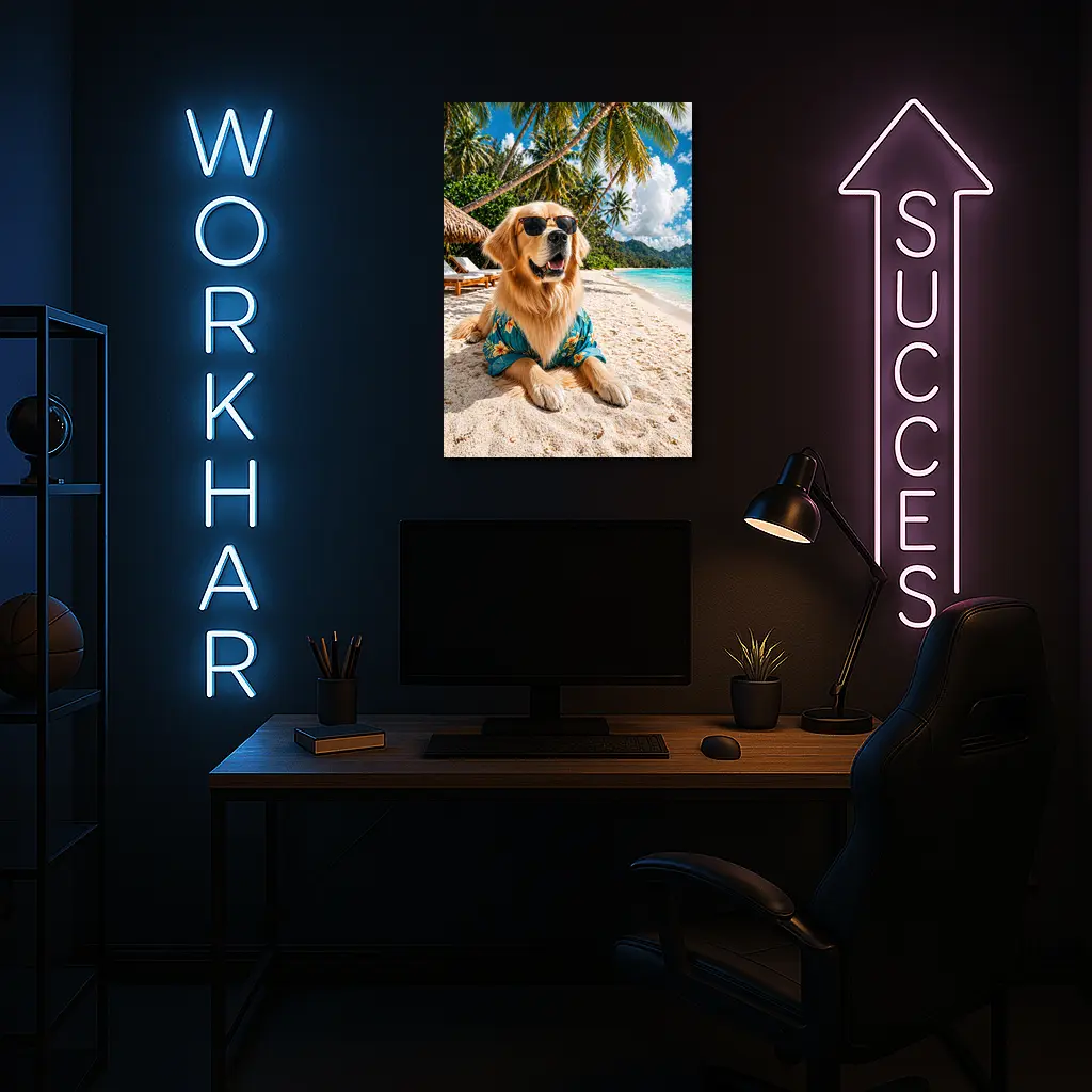 Golden Retriever Relaxing on Tropical Beach – Wall Art