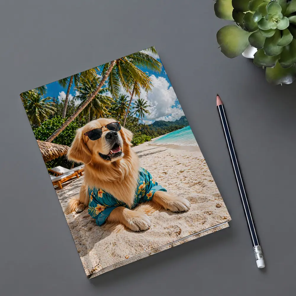 Golden Retriever Relaxing on Tropical Beach – Notebooks