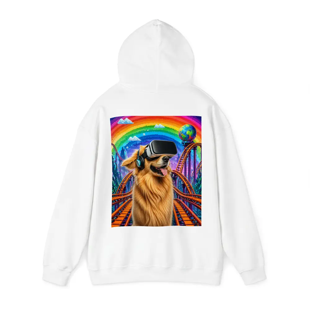 Golden Retriever Dog VR Headset Rainbow Rollercoaster – Hoodies