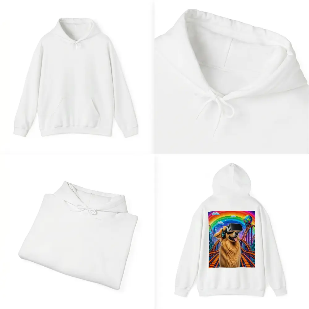 Golden Retriever Dog VR Headset Rainbow Rollercoaster – Hoodies