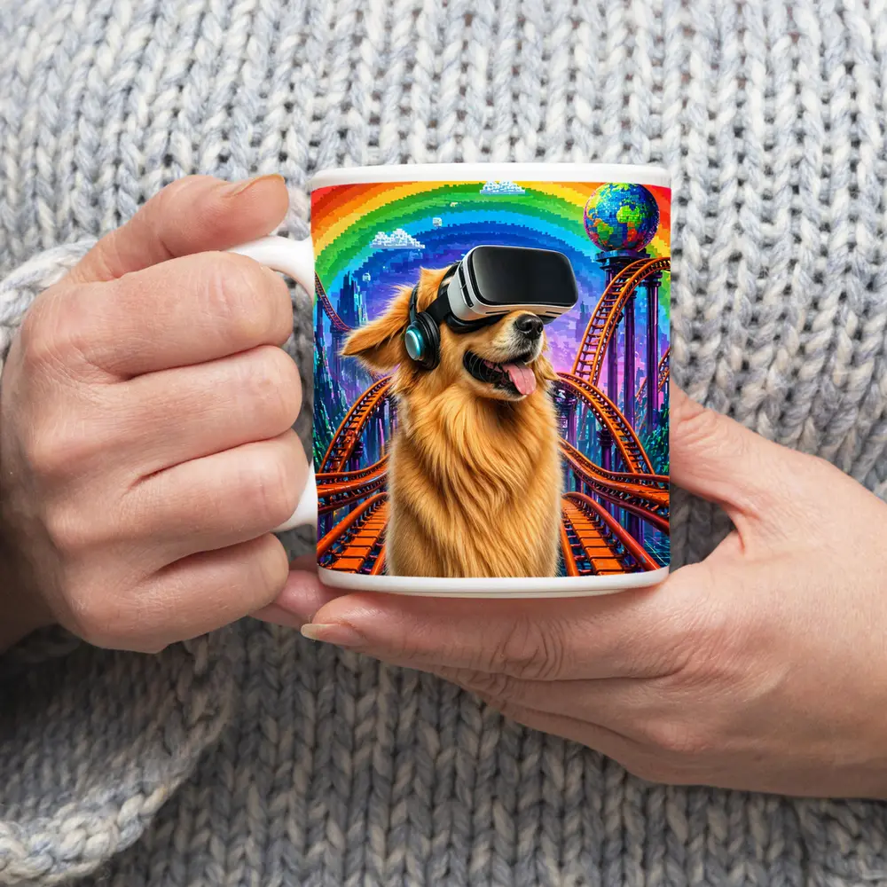 Golden Retriever Dog VR Headset Rainbow Rollercoaster – Mugs