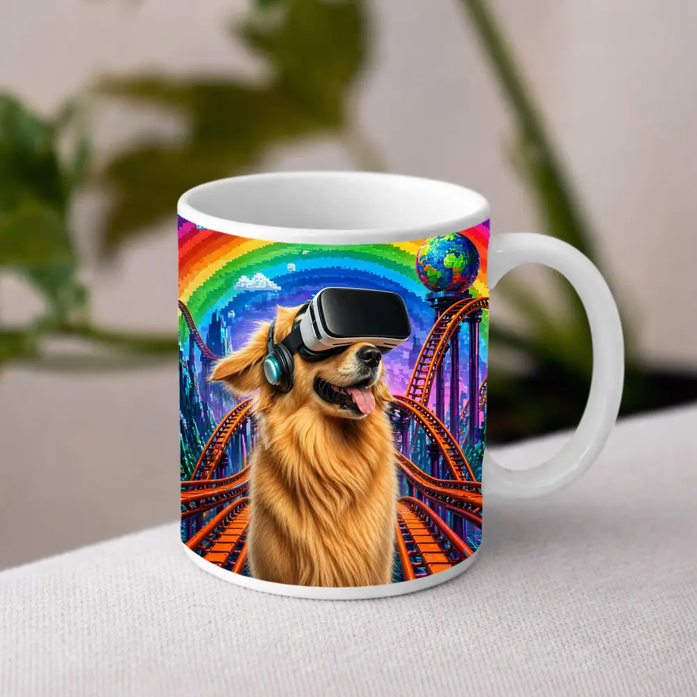 Golden Retriever Dog VR Headset Rainbow Rollercoaster – Mugs