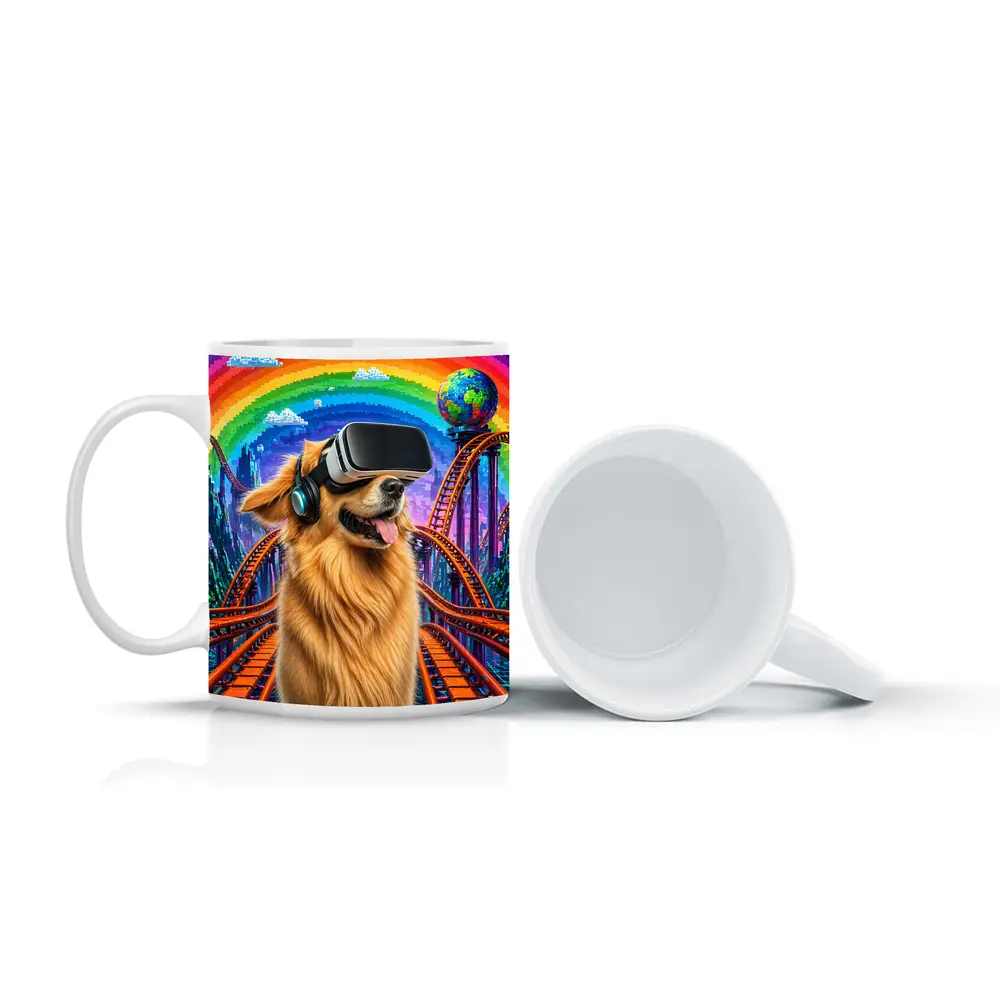Golden Retriever Dog VR Headset Rainbow Rollercoaster – Mugs