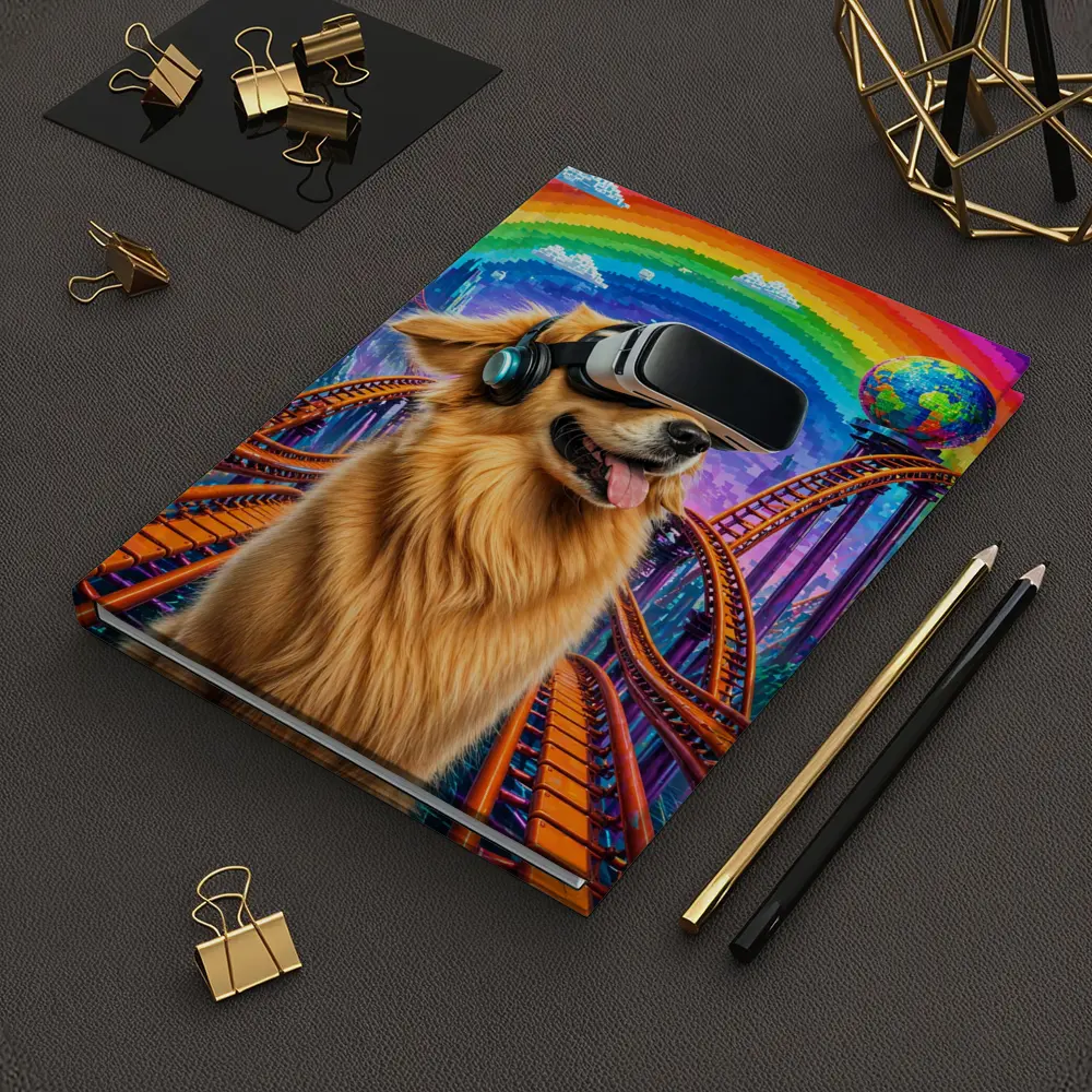 Golden Retriever Dog VR Headset Rainbow Rollercoaster – Notebooks