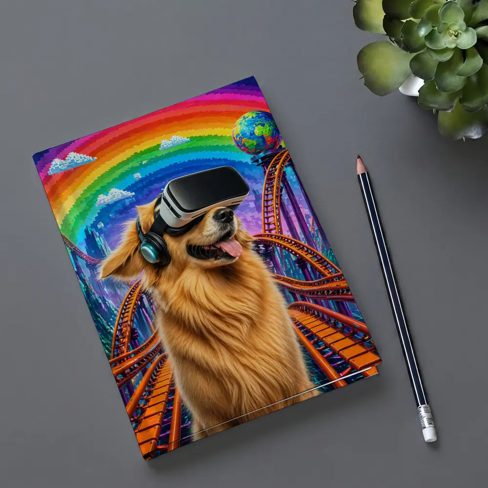 Golden Retriever Dog VR Headset Rainbow Rollercoaster – Notebooks