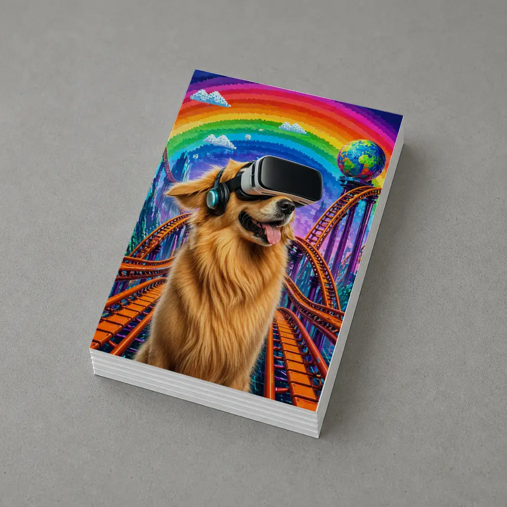 Golden Retriever Dog VR Headset Rainbow Rollercoaster – Postcards