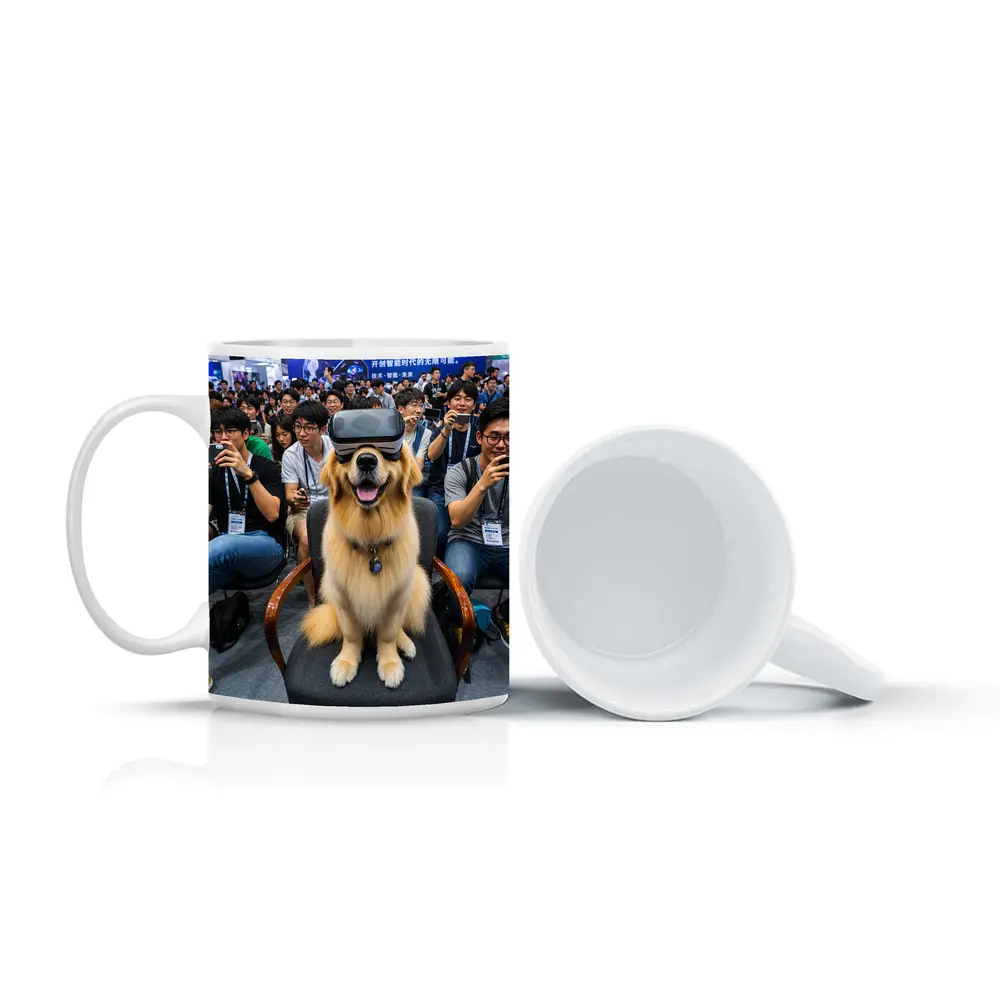 Golden Retriever Wearing VR Headset Tech Expo – Mugs