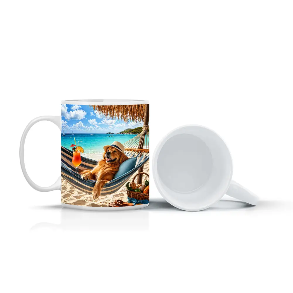 Golden Retriever Relaxing On Tropical Beach Hammock – Mugs