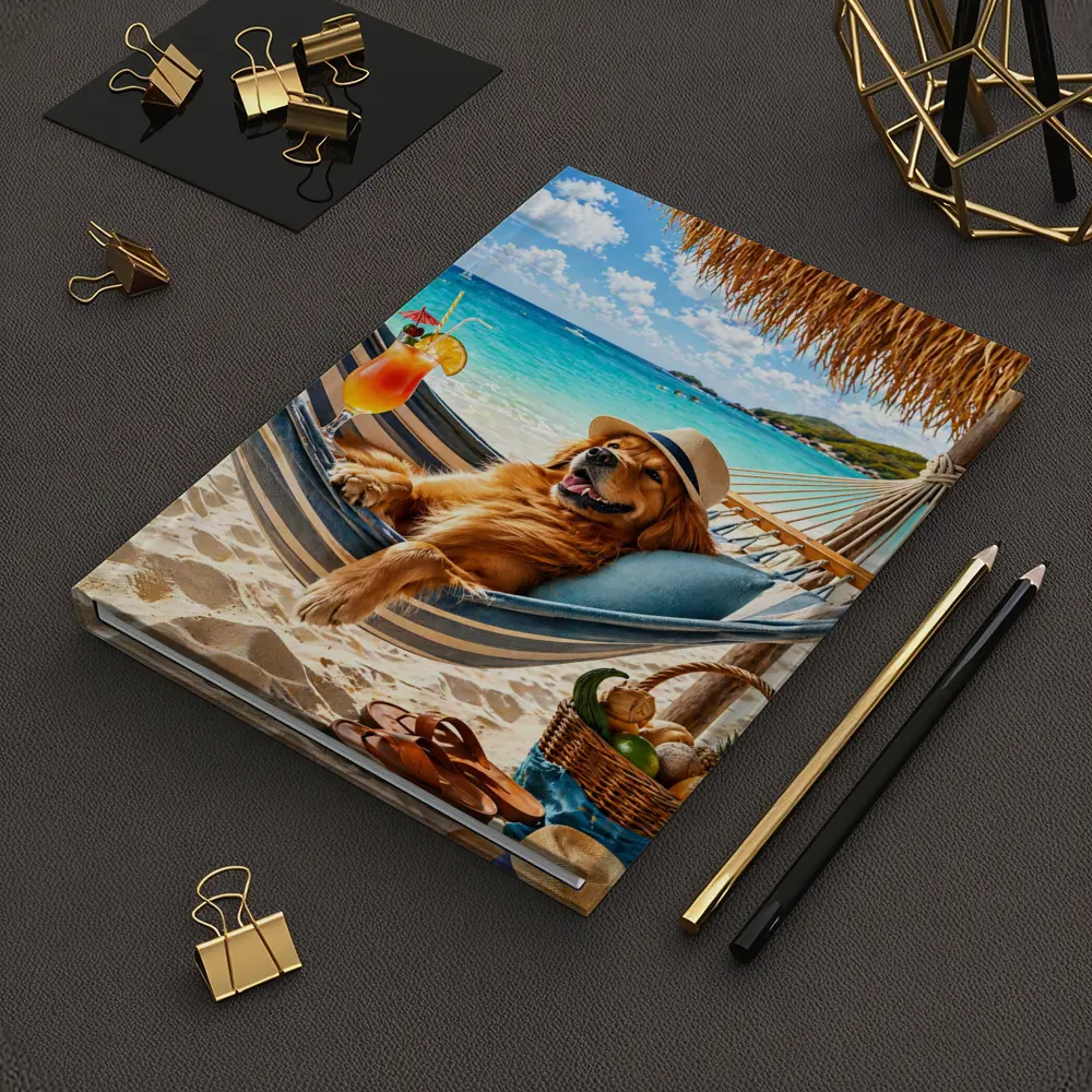 Golden Retriever Relaxing On Tropical Beach Hammock – Notebooks