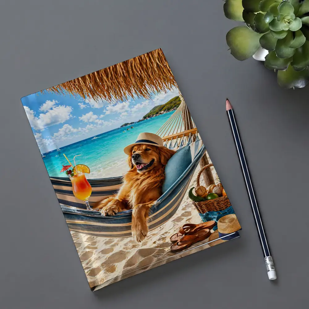 Golden Retriever Relaxing On Tropical Beach Hammock – Notebooks