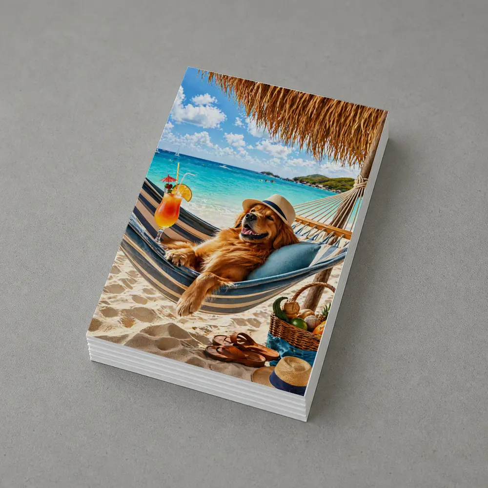 Golden Retriever Relaxing On Tropical Beach Hammock – Postcards