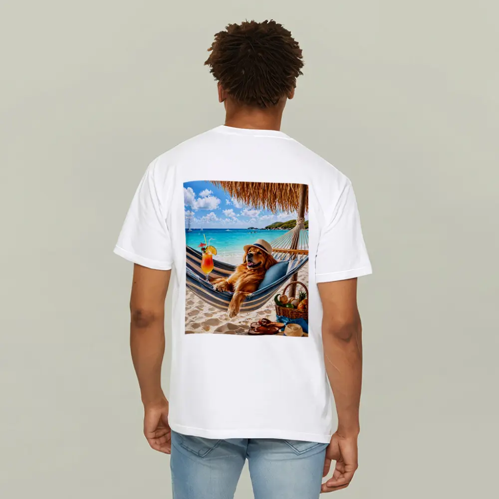 Golden Retriever Relaxing On Tropical Beach Hammock – T-Shirts