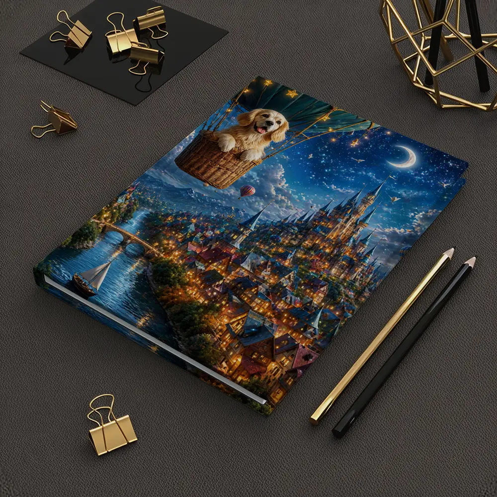 Golden Retriever Hot Air Balloon Fantasy Town – Notebooks