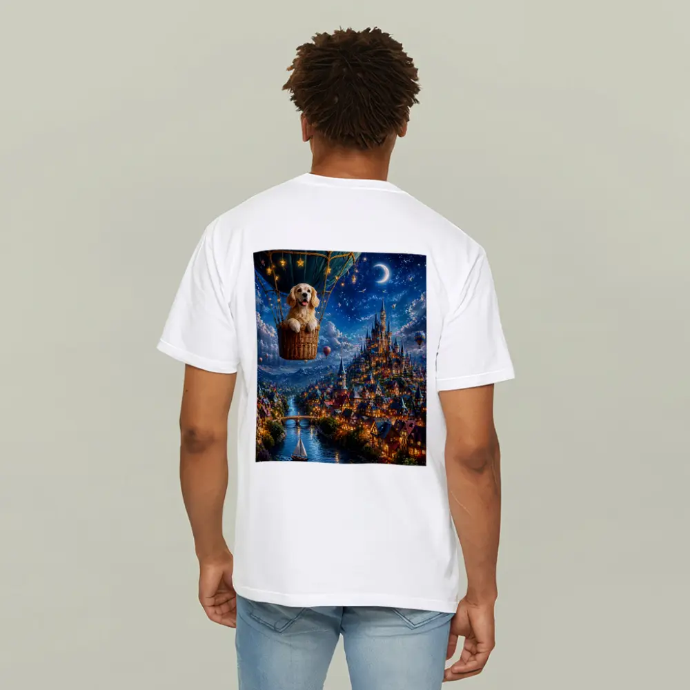 Golden Retriever Hot Air Balloon Fantasy Town – T-Shirts