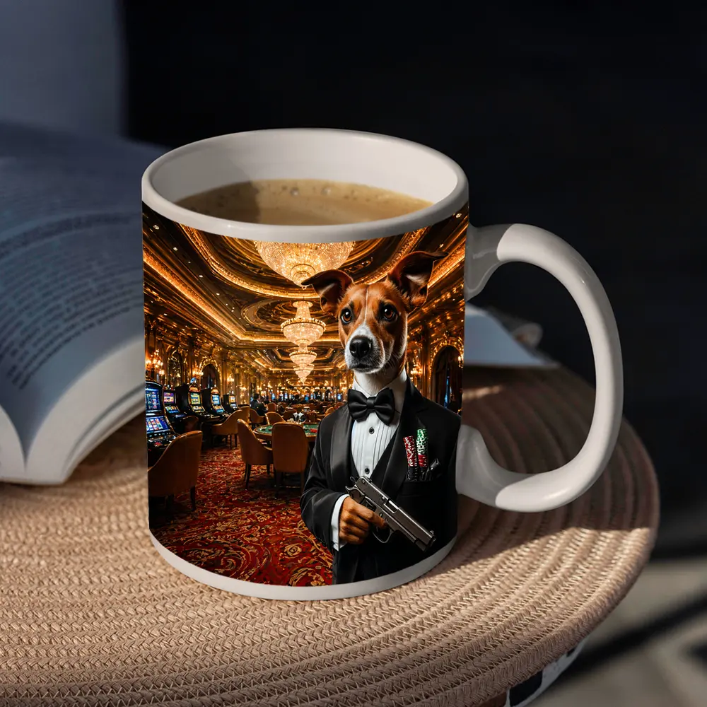 Jack Russell Dog Tuxedo Casino Interior – Mugs