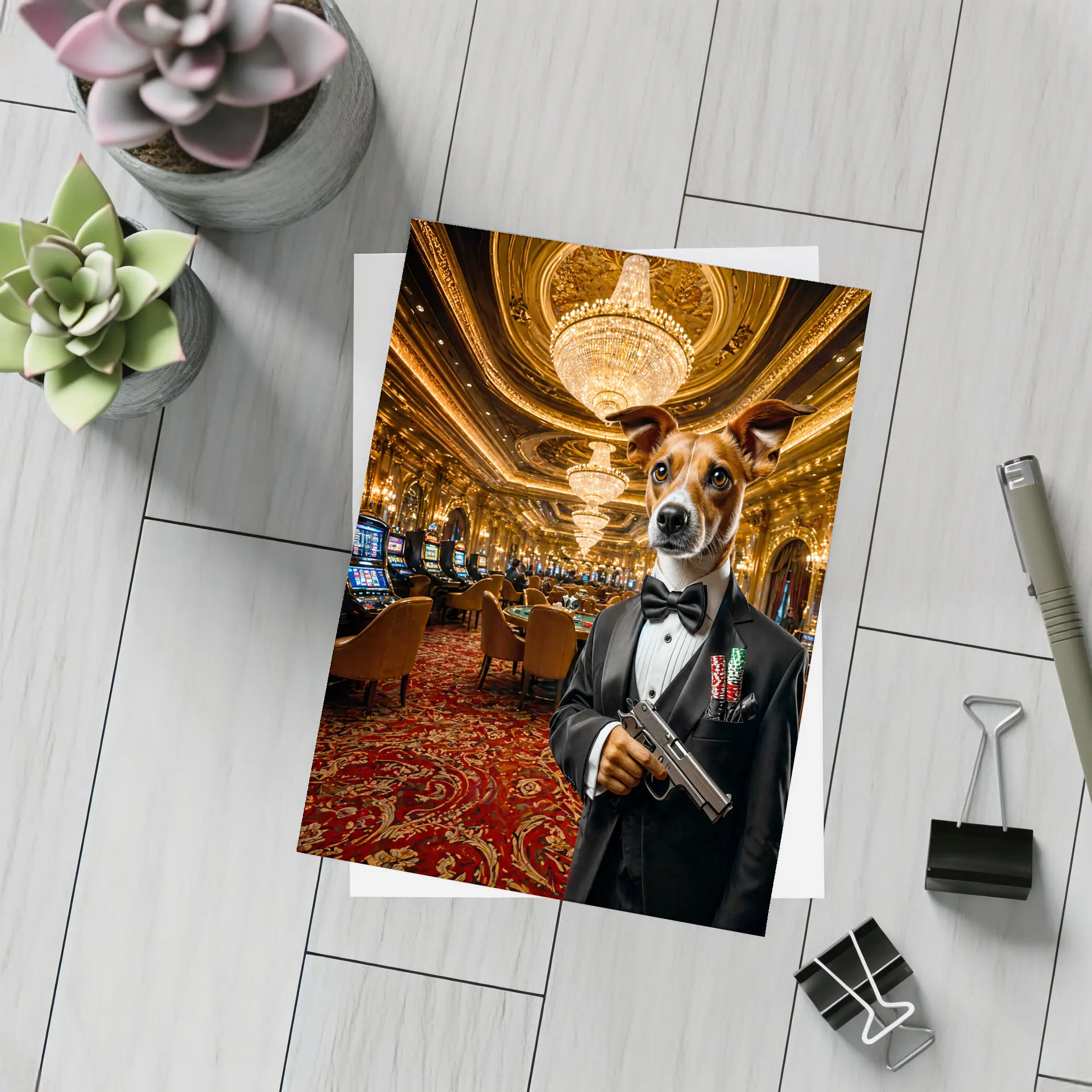 Jack Russell Dog Tuxedo Casino Interior – Postcards