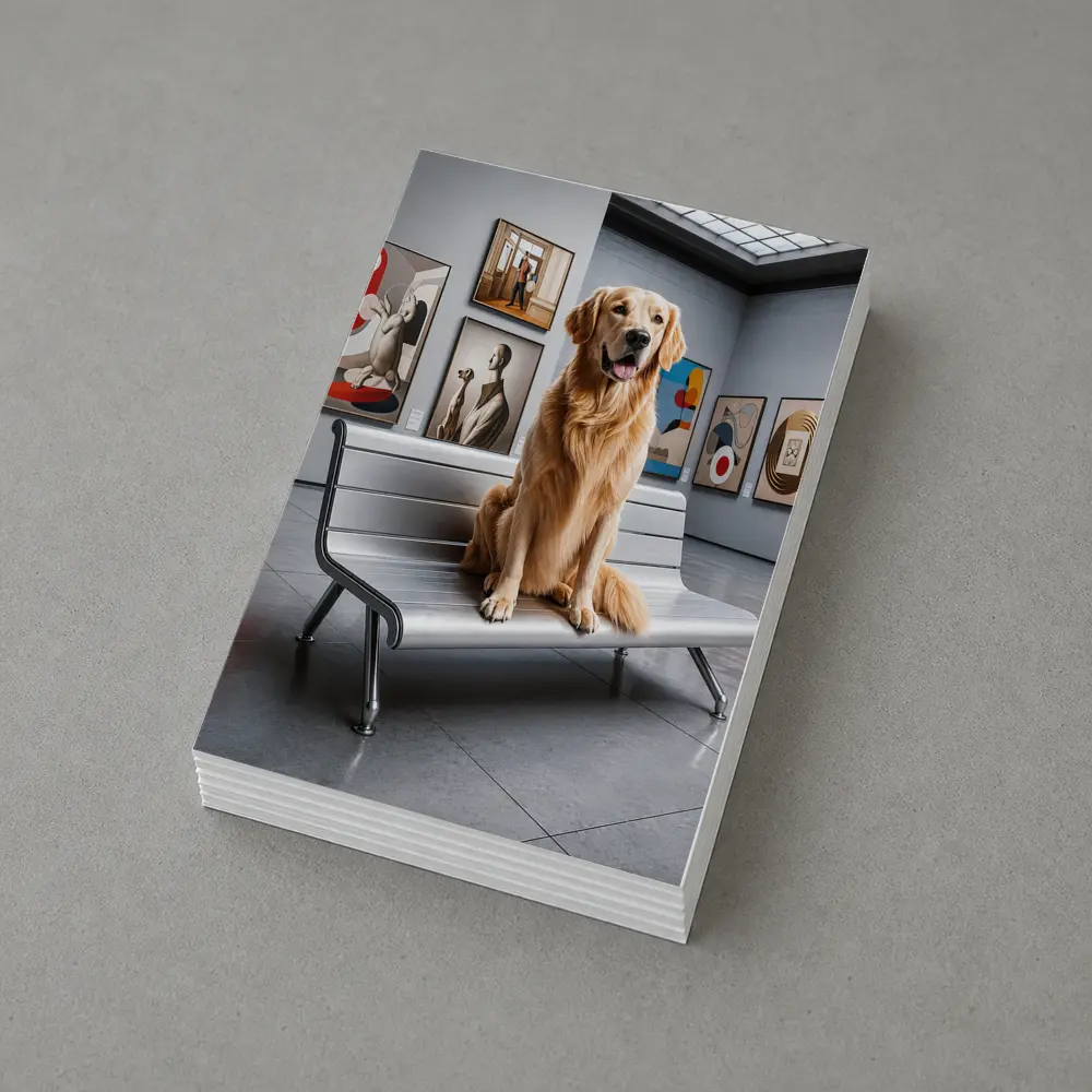 Golden Retriever Sitting in Art Museum – Postcards