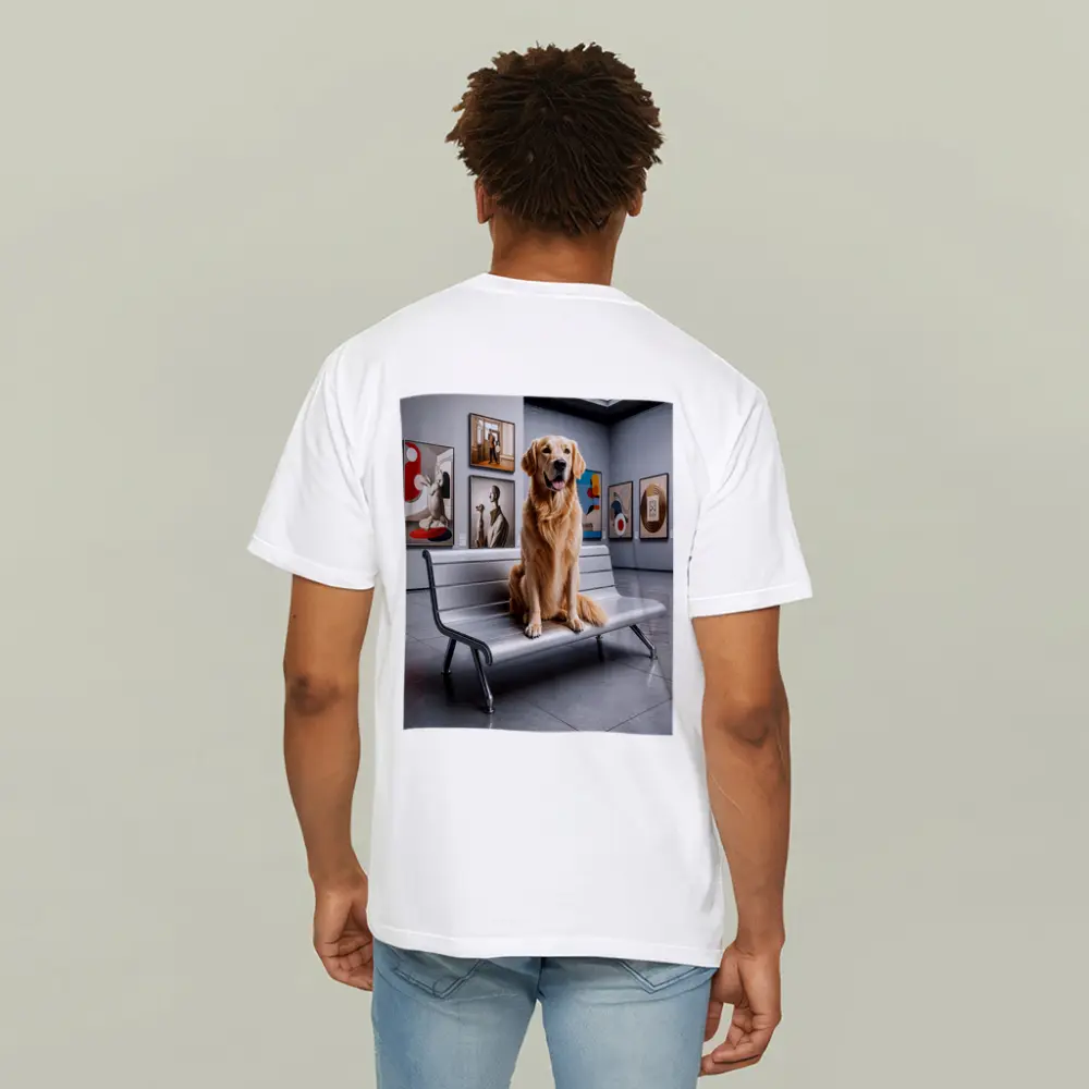 Golden Retriever Sitting in Art Museum – T-Shirts