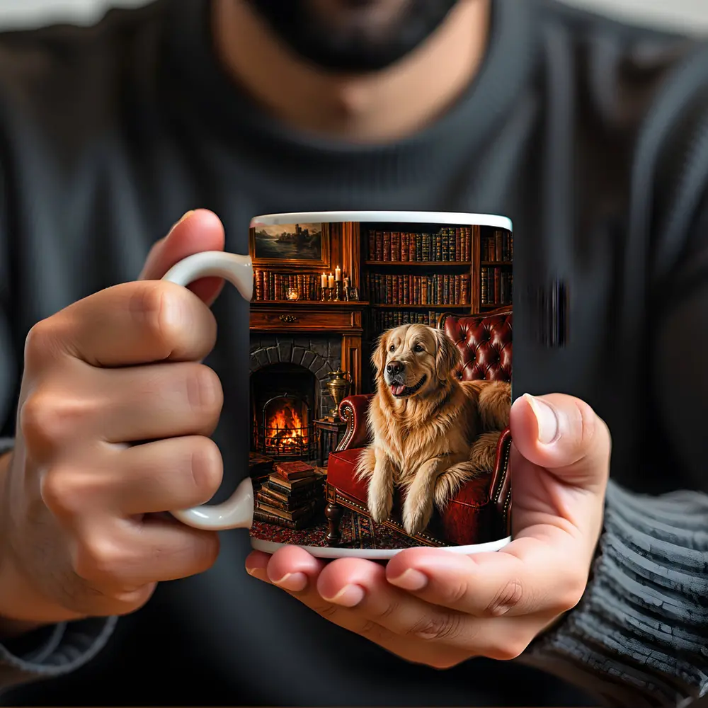 Golden Retriever Relaxing In Cozy Library – Mugs