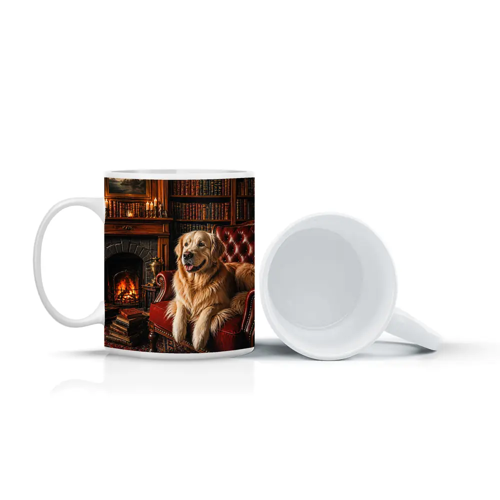 Golden Retriever Relaxing In Cozy Library – Mugs