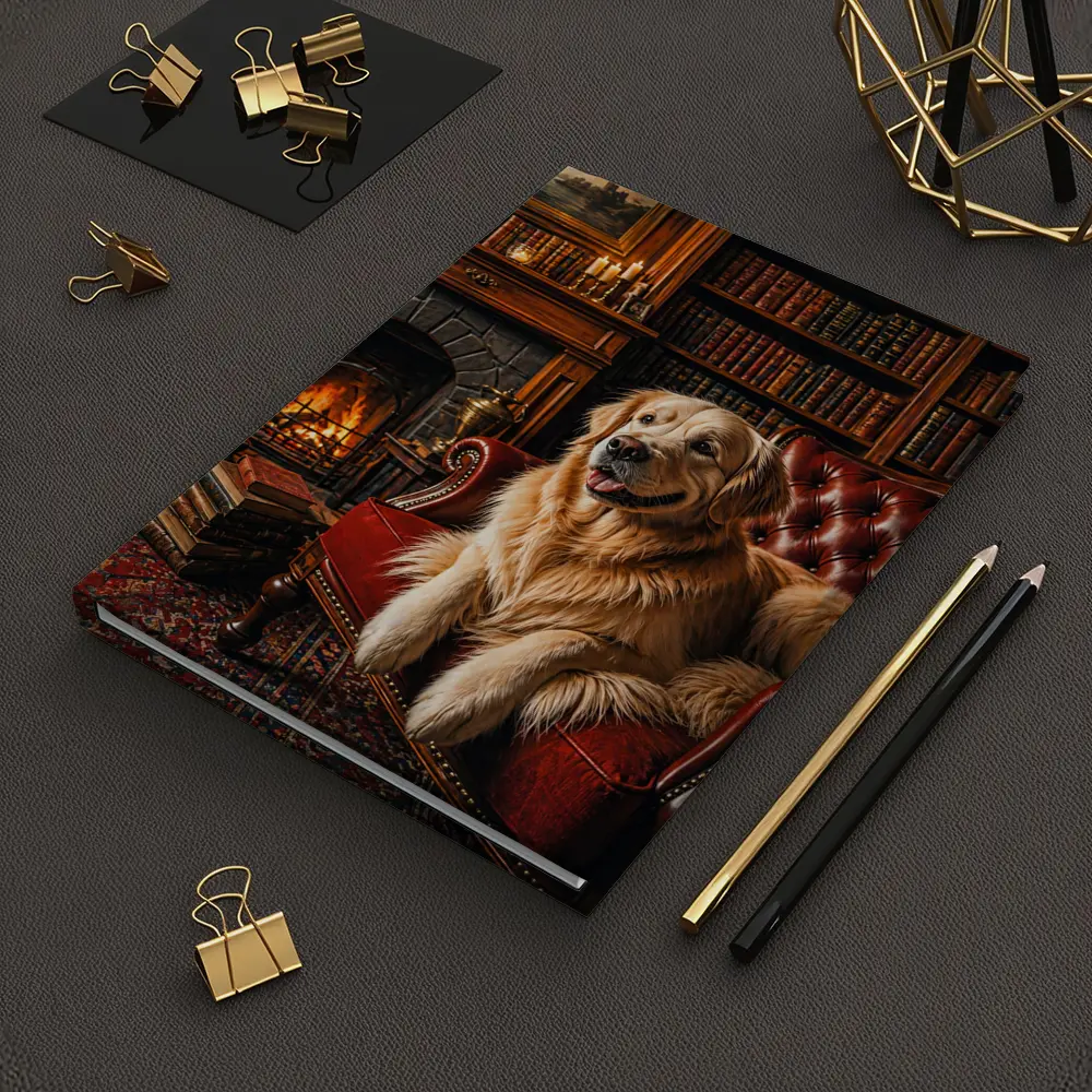 Golden Retriever Relaxing In Cozy Library – Notebooks
