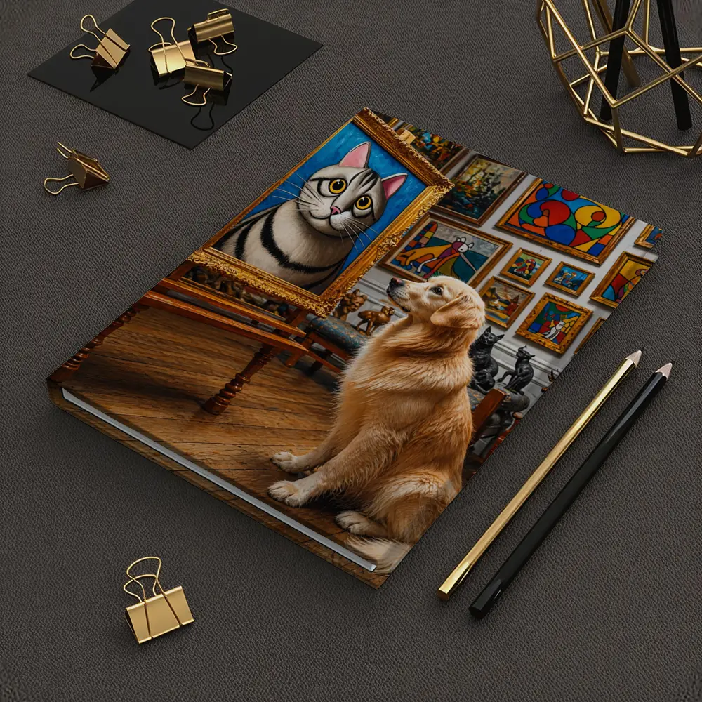 Golden Retriever Admiring Cat Portrait Art Gallery – Notebooks