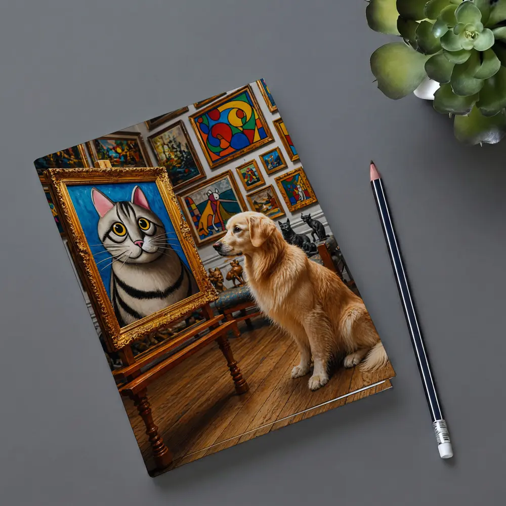 Golden Retriever Admiring Cat Portrait Art Gallery – Notebooks