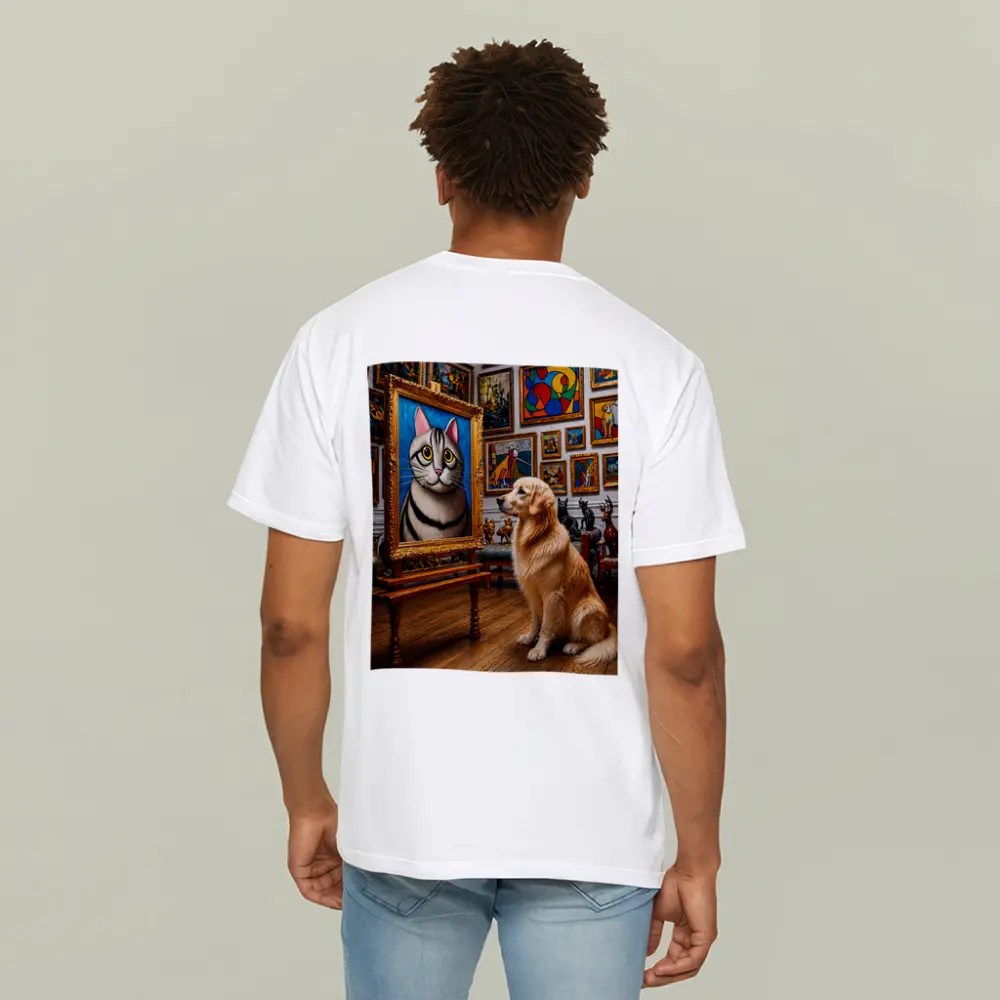 Golden Retriever Admiring Cat Portrait Art Gallery – T-Shirts