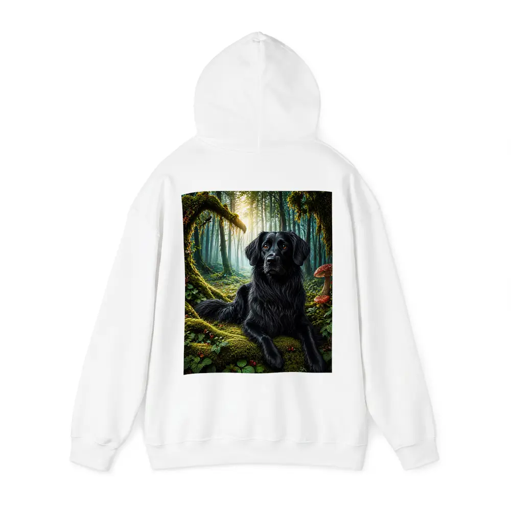 Black Dog Resting in Enchanted Mossy Forest – Hoodies