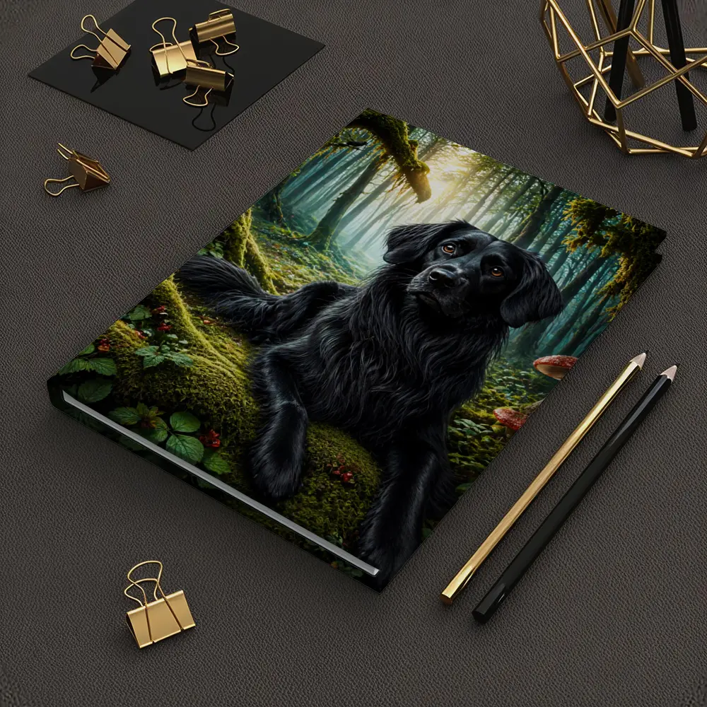 Black Dog Resting in Enchanted Mossy Forest – Notebooks