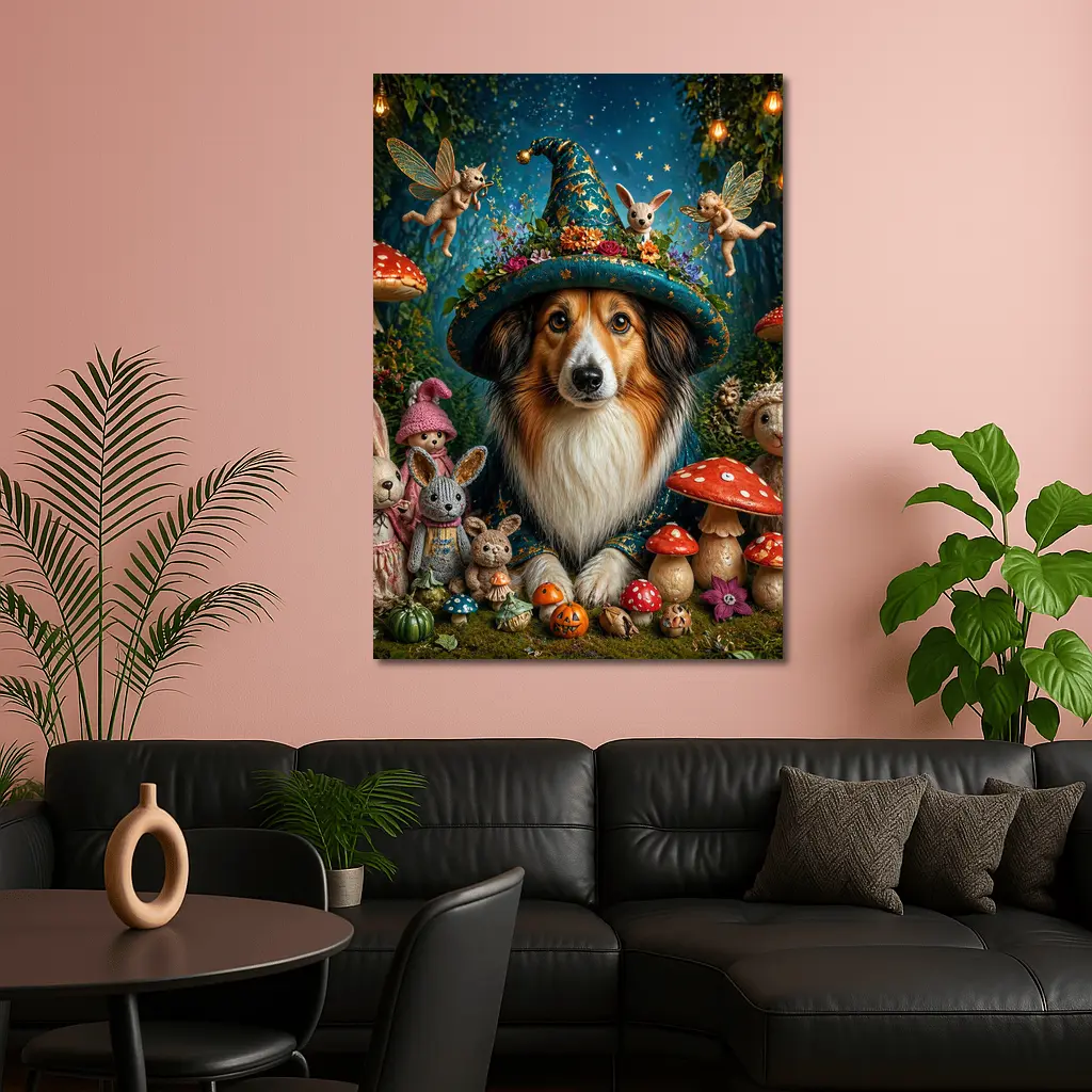 Shetland Sheepdog Wizard Hat Fantasy Forest – Wall Art