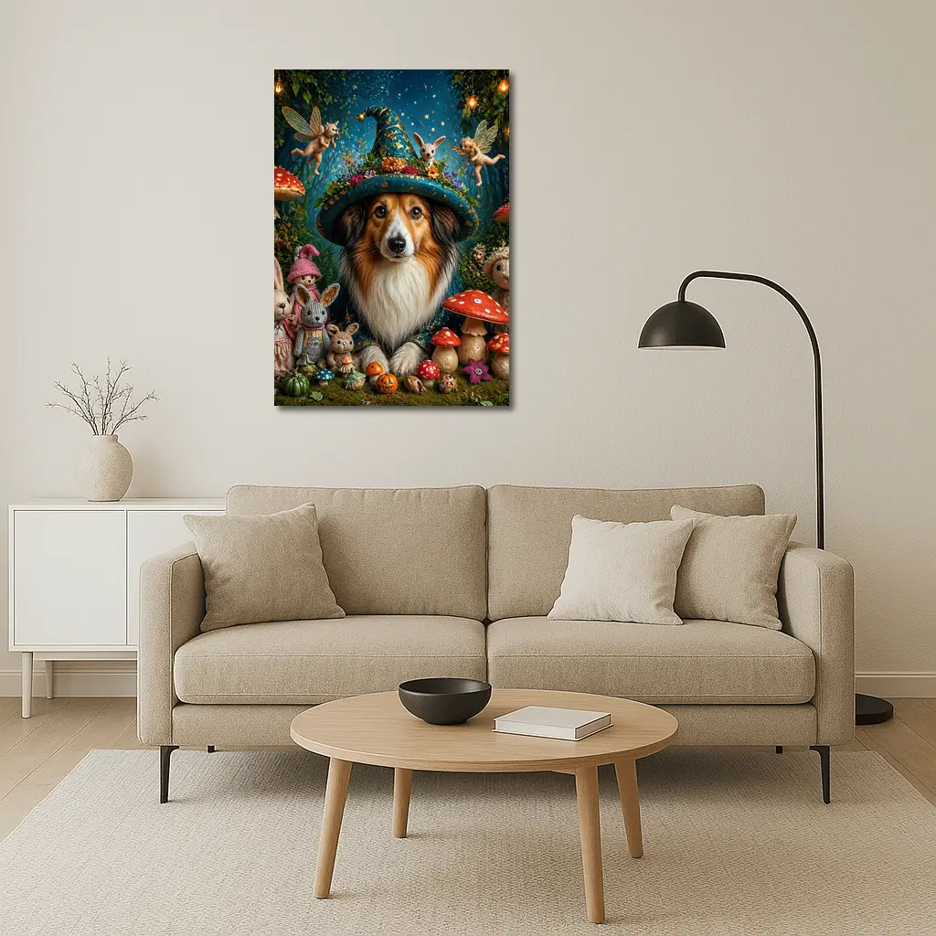 Shetland Sheepdog Wizard Hat Fantasy Forest – Wall Art