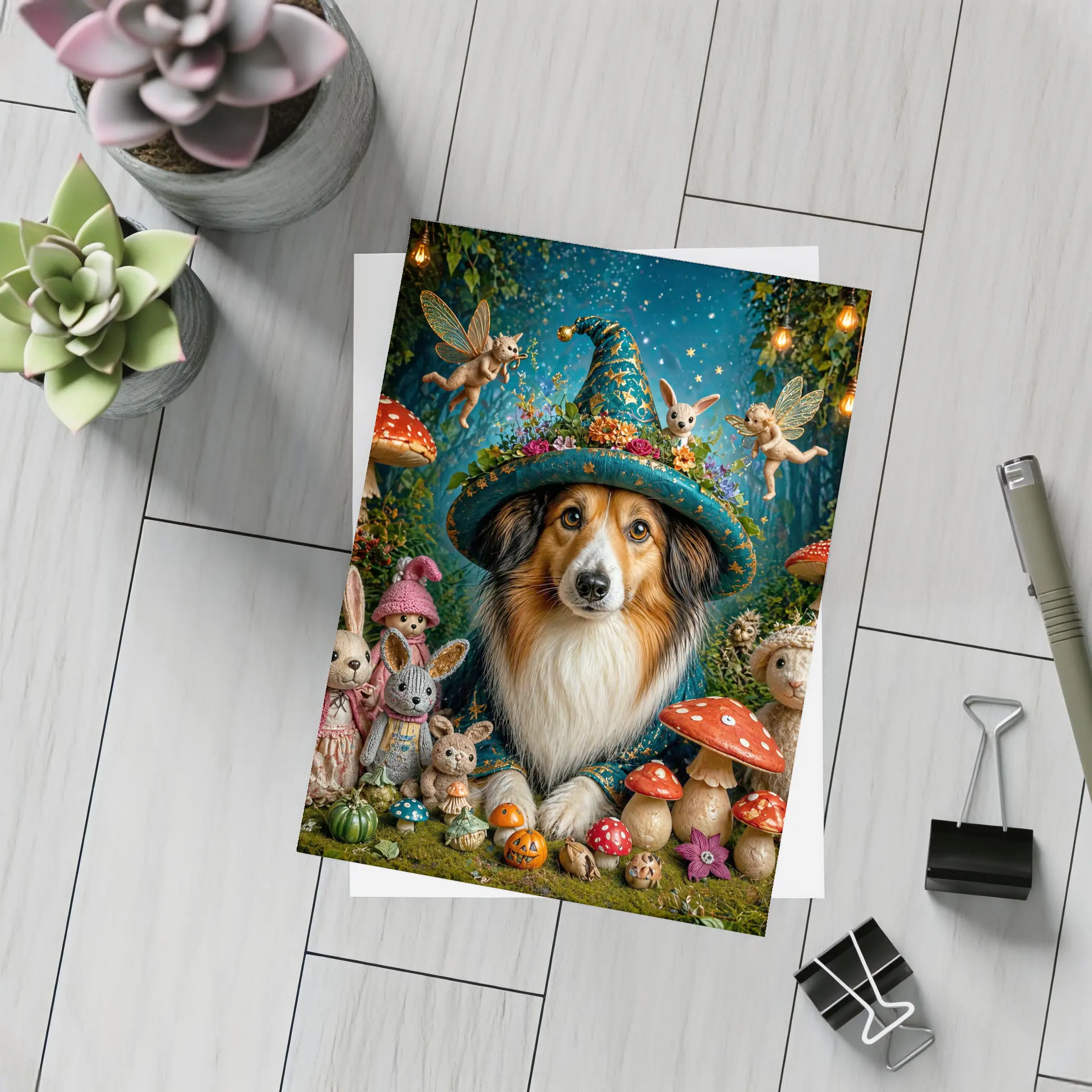 Shetland Sheepdog Wizard Hat Fantasy Forest – Postcards