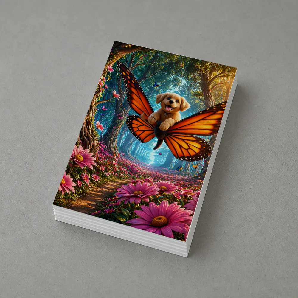 Golden Puppy Flying Butterfly Fantasy Forest Flowers – Postcards