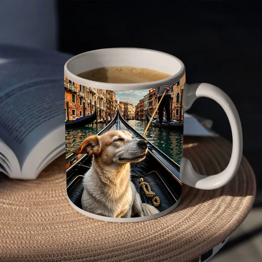 Dog Riding Gondola Venice Canal Italy – Mugs