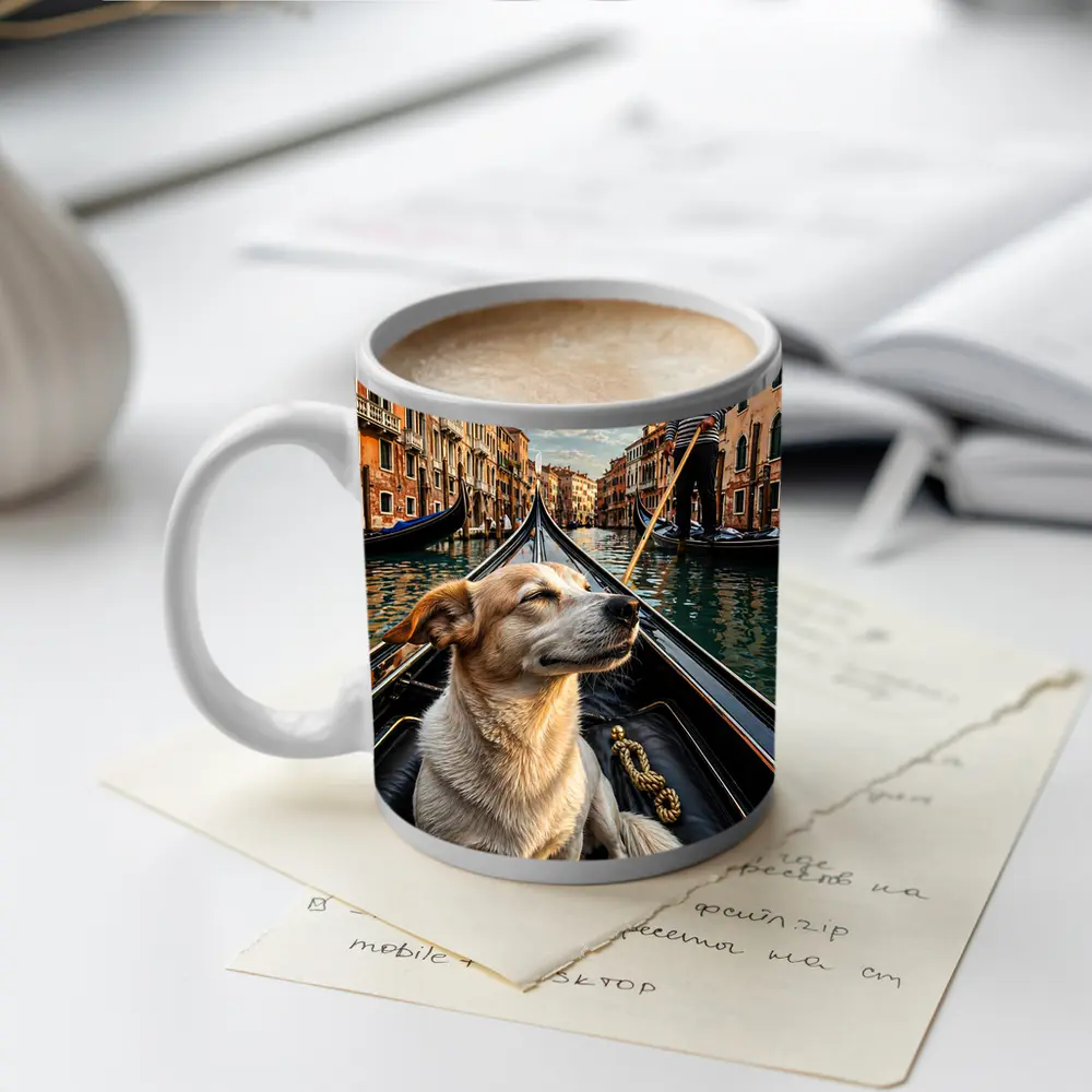 Dog Riding Gondola Venice Canal Italy – Mugs