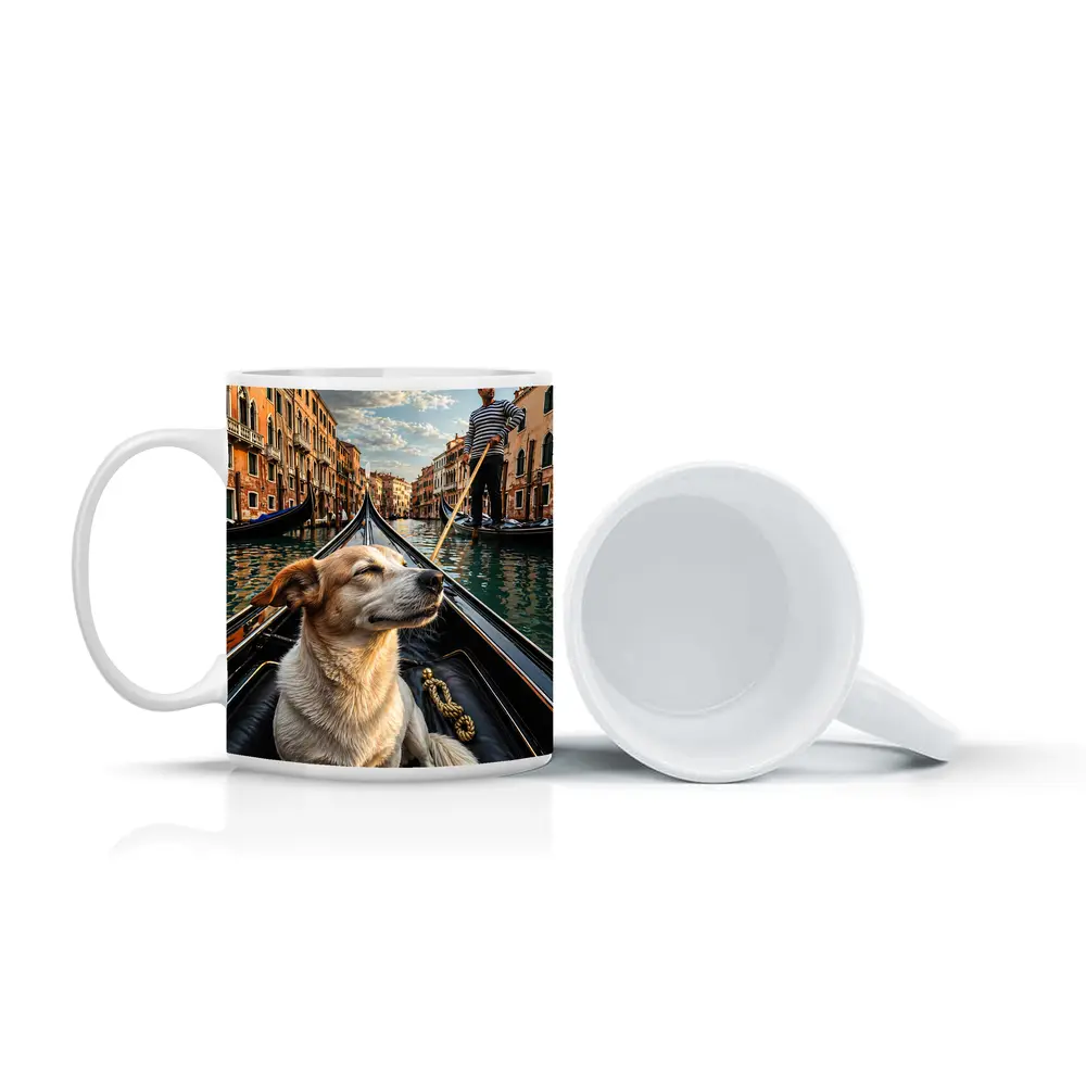 Dog Riding Gondola Venice Canal Italy – Mugs