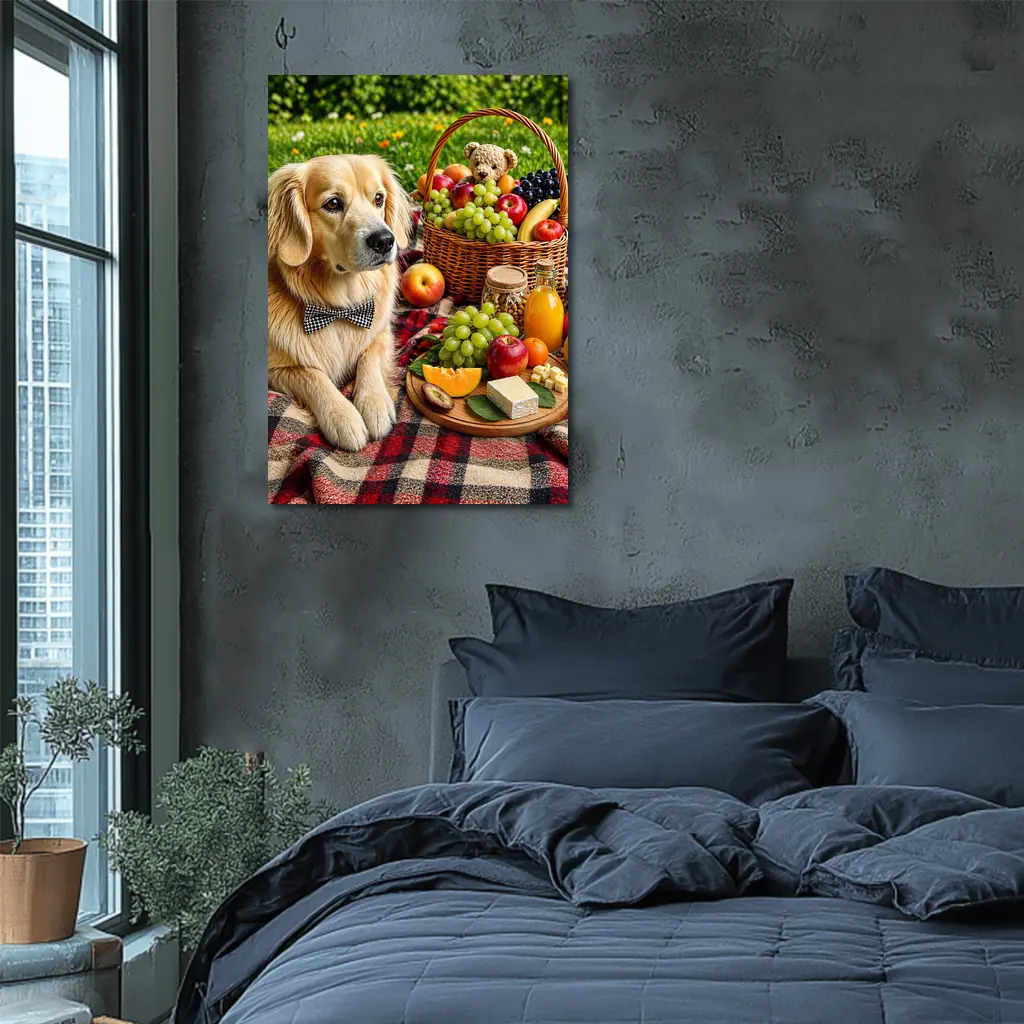 Golden Retriever Picnic Blanket Fruits Basket Summer – Wall Art