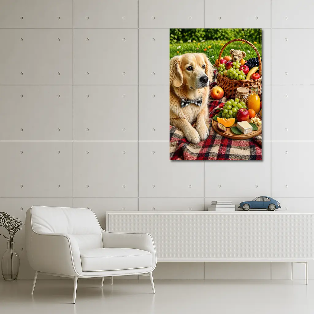 Golden Retriever Picnic Blanket Fruits Basket Summer – Wall Art